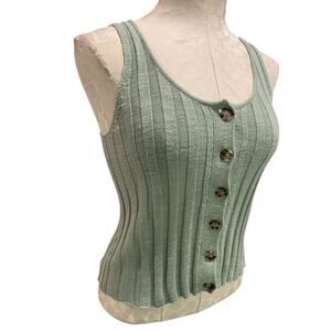XS Loft Womens Sleeveless Ribbed Sweater Button Front Sage Green